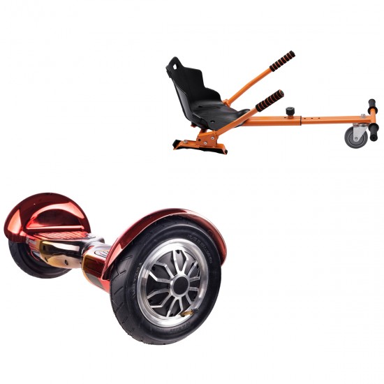 Pachet Hoverboard 10 inch cu Scaun Standard, Off-Road Sunset, Autonomie Extinsa si Hoverkart Ergonomic Portocaliu, Smart Balance