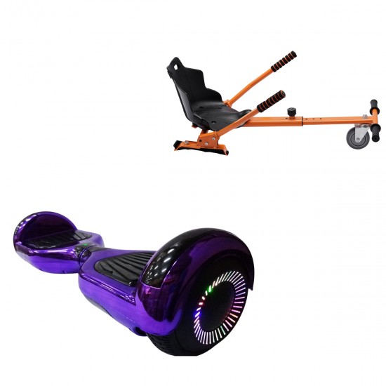 Pachet Hoverboard 6.5 inch cu Scaun Standard, Regular ElectroPurple PRO, Autonomie Standard si Hoverkart Ergonomic Portocaliu, Smart Balance