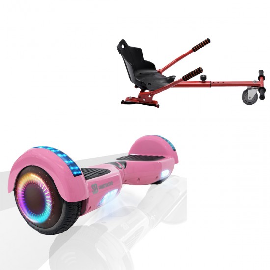 Pachet Hoverboard 6.5 inch cu Scaun Standard, Regular Pink PRO, Autonomie Extinsa si Hoverkart Ergonomic Rosu, Smart Balance 1
