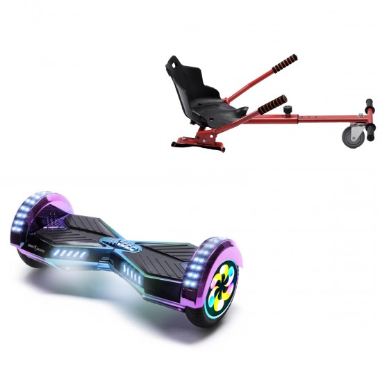 Pachet Hoverboard 8 inch cu Scaun Standard, Transformers Dakota PRO LED, Autonomie Extinsa si Hoverkart Ergonomic Rosu, Smart Balance
