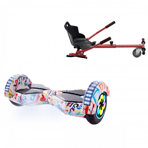 Pachet Hoverboard 8 inch cu Scaun Standard, Transformers Splash PRO, Autonomie Extinsa si Hoverkart Ergonomic Rosu, Smart Balance
