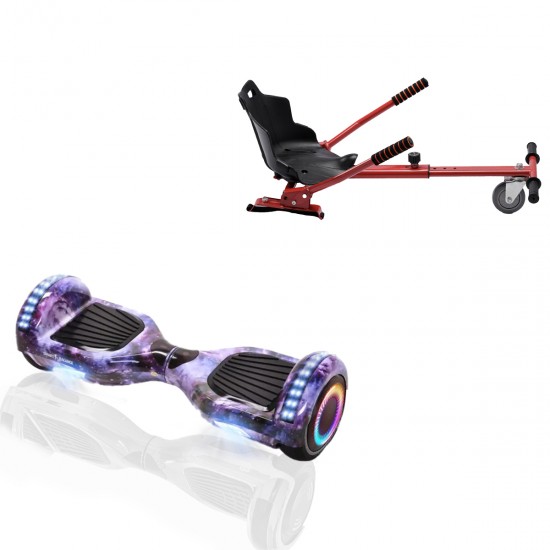 Pachet Hoverboard 6.5 inch cu Scaun Standard, Regular Galaxy PRO, Autonomie Standard si Hoverkart Ergonomic Rosu, Smart Balance