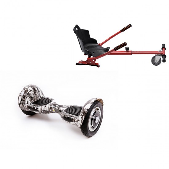 Pachet Hoverboard 10 inch cu Scaun Standard, Off-Road SkullHead, Autonomie Extinsa si Hoverkart Ergonomic Rosu, Smart Balance