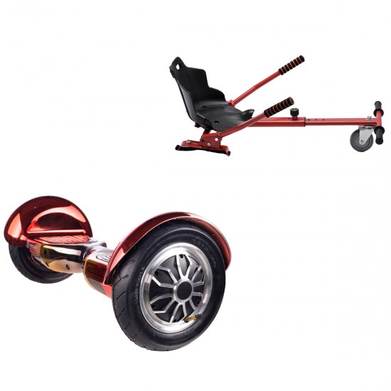 Pachet Hoverboard 10 inch cu Scaun Standard, Off-Road Sunset, Autonomie Extinsa si Hoverkart Ergonomic Rosu, Smart Balance