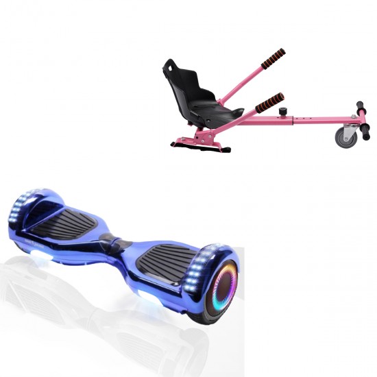 Pachet Hoverboard 6.5 inch cu Scaun Standard, Regular ElectroBlue PRO, Autonomie Standard si Hoverkart Ergonomic Roz, Smart Balance