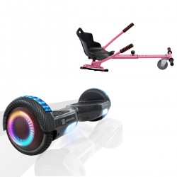 Pachet Hoverboard 6.5 inch cu Scaun Standard, Regular Carbon PRO, Autonomie Extinsa si Hoverkart Ergonomic Roz, Smart Balance