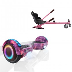 Pachet Hoverboard 6.5 inch cu Scaun Standard, Regular Galaxy Pink PRO, Autonomie Standard si Hoverkart Ergonomic Roz, Smart Balance