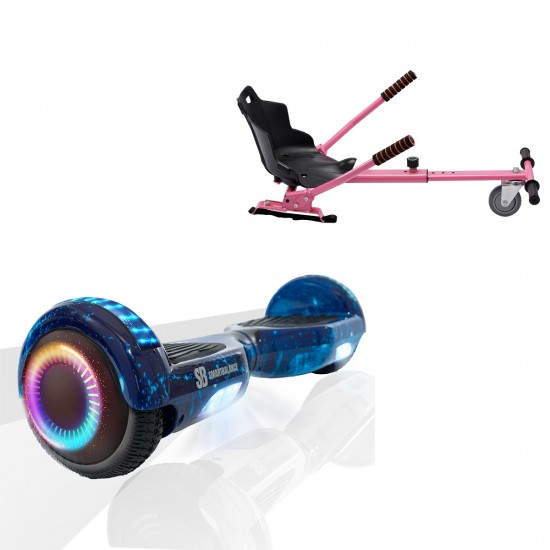 Pachet Hoverboard 6.5 inch cu Scaun Standard, Regular Galaxy Blue PRO, Autonomie Standard si Hoverkart Ergonomic Roz, Smart Balance