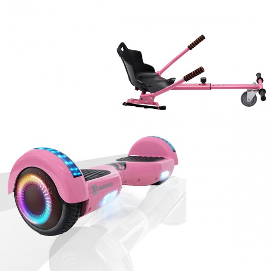 Pachet Hoverboard 6.5 inch cu Scaun Standard, Regular Pink PRO, Autonomie Standard si Hoverkart Ergonomic Roz, Smart Balance