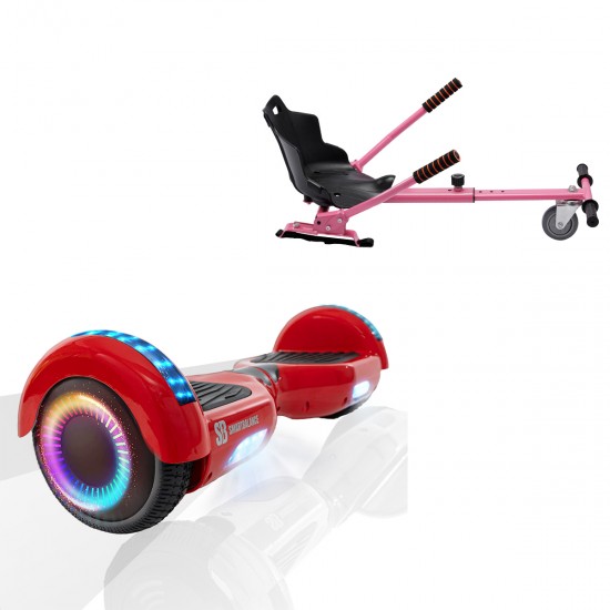 Pachet Hoverboard 6.5 inch cu Scaun Standard, Regular Red PRO, Autonomie Extinsa si Hoverkart Ergonomic Roz, Smart Balance