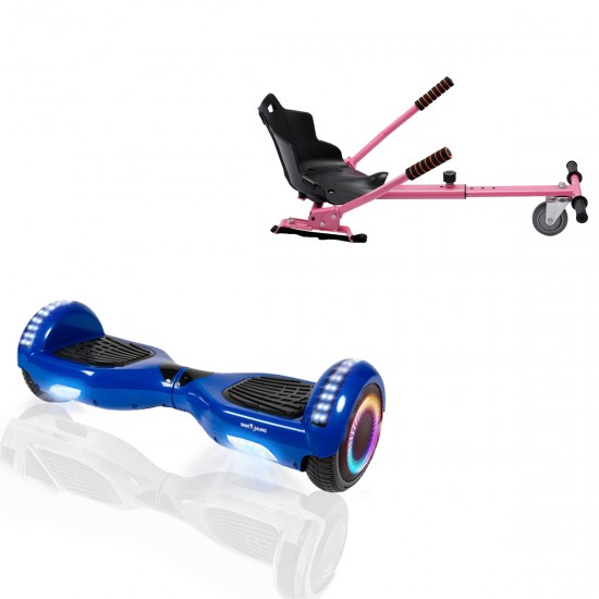 Pachet Hoverboard 6.5 inch cu Scaun Standard, Regular Blue PRO, Autonomie Standard si Hoverkart Ergonomic Roz, Smart Balance