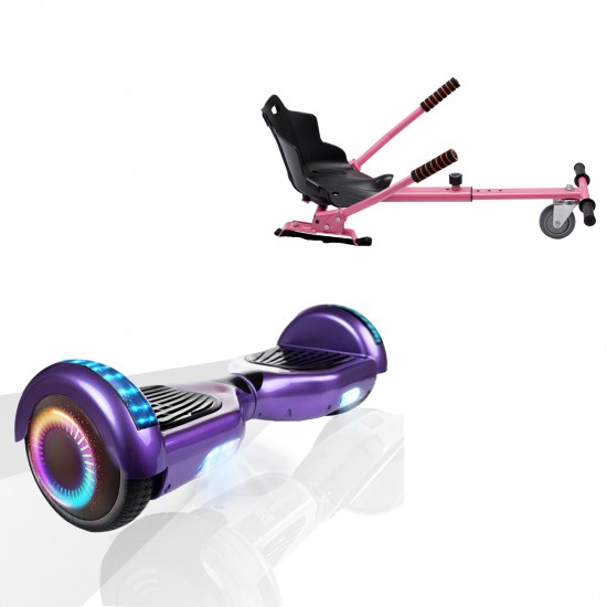 Pachet Hoverboard 6.5 inch cu Scaun Standard, Regular Purple PRO, Autonomie Extinsa si Hoverkart Ergonomic Roz, Smart Balance