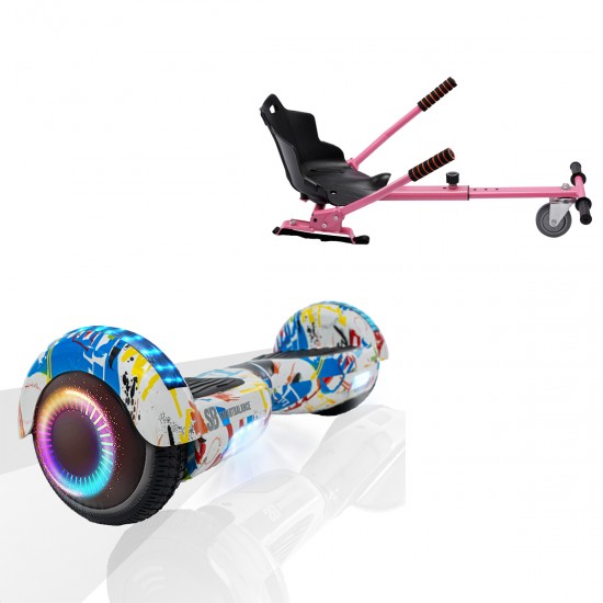 Pachet Hoverboard 6.5 inch cu Scaun Standard, Regular Splash PRO, Autonomie Extinsa si Hoverkart Ergonomic Roz, Smart Balance