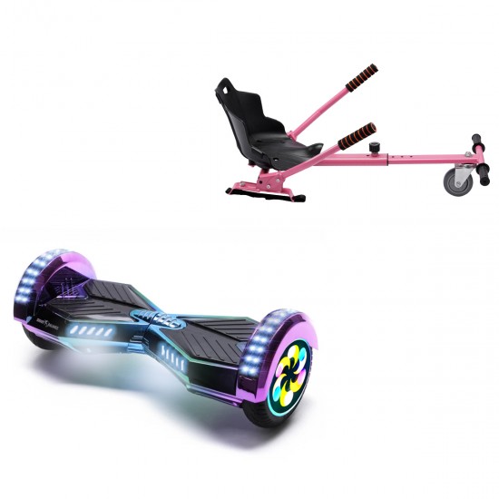 Pachet Hoverboard 8 inch cu Scaun Standard, Transformers Dakota PRO, Autonomie Standard si Hoverkart Ergonomic Roz, Smart Balance