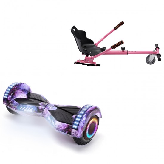 Pachet Hoverboard 6.5 inch cu Scaun Standard, Transformers Galaxy PRO, Autonomie Standard si Hoverkart Ergonomic Roz, Smart Balance