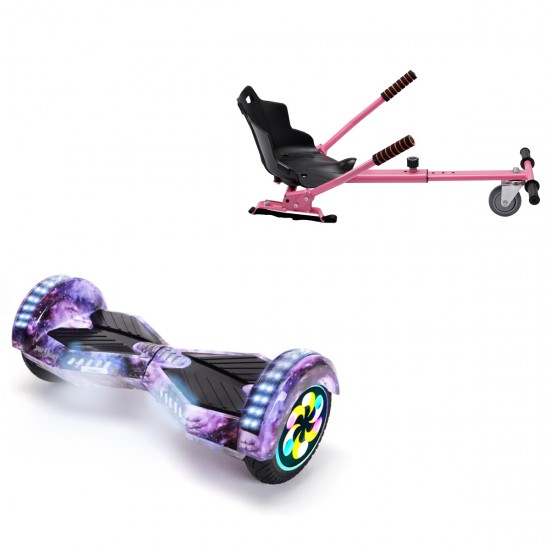 Pachet Hoverboard 8 inch cu Scaun Standard, Transformers Galaxy PRO, Autonomie Extinsa si Hoverkart Ergonomic Roz, Smart Balance