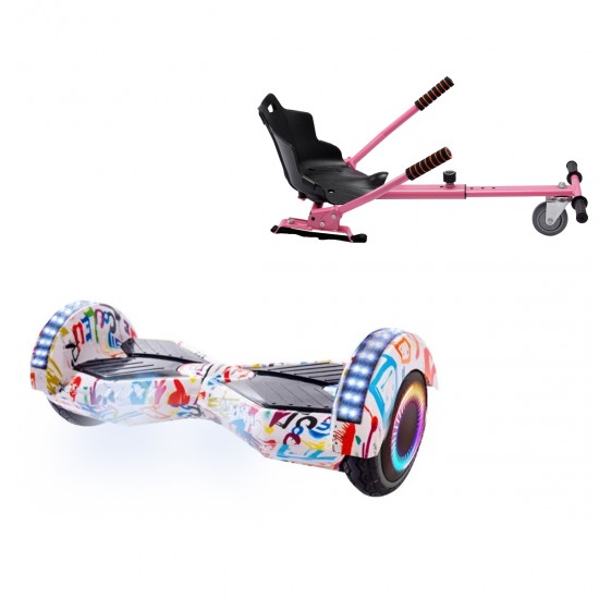 Pachet Hoverboard 6.5 inch cu Scaun Standard, Transformers Splash PRO, Autonomie Extinsa si Hoverkart Ergonomic Roz, Smart Balance