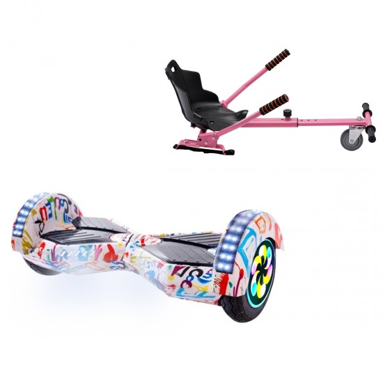 Pachet Hoverboard 8 inch cu Scaun Standard, Transformers Splash PRO, Autonomie Extinsa si Hoverkart Ergonomic Roz, Smart Balance
