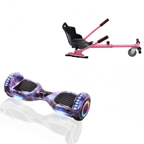 Pachet Hoverboard 6.5 inch cu Scaun Standard, Regular Galaxy PRO, Autonomie Extinsa si Hoverkart Ergonomic Roz, Smart Balance