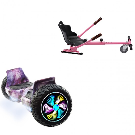 Pachet Hoverboard 8.5 inch cu Scaun Standard, Hummer Galaxy PRO, Autonomie Extinsa si Hoverkart Ergonomic Roz, Smart Balance