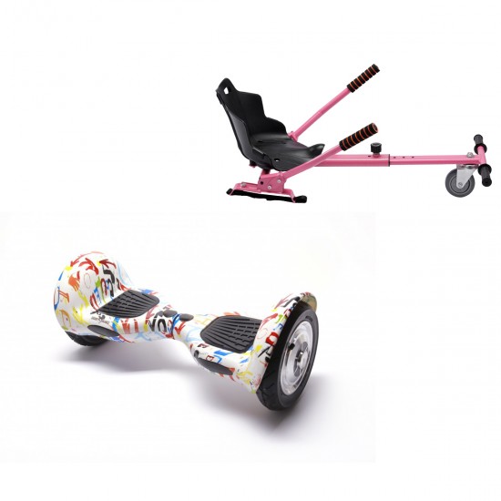 Pachet Hoverboard 10 inch cu Scaun Standard, Off-Road Splash, Autonomie Standard si Hoverkart Ergonomic Roz, Smart Balance