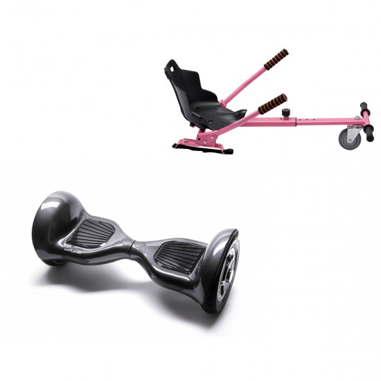 Pachet Hoverboard 10 inch cu Scaun Standard, Off-Road Carbon, Autonomie Standard si Hoverkart Ergonomic Roz, Smart Balance
