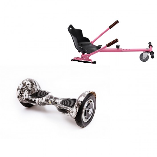 Pachet Hoverboard 10 inch cu Scaun Standard, Off-Road SkullHead, Autonomie Standard si Hoverkart Ergonomic Roz, Smart Balance
