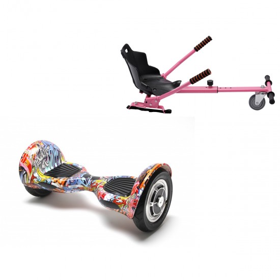 Pachet Hoverboard 10 inch cu Scaun Standard, Off-Road HipHop Orange, Autonomie Standard si Hoverkart Ergonomic Roz, Smart Balance
