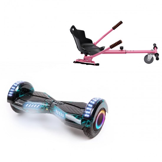 Pachet Hoverboard 6.5 inch cu Scaun Standard, Transformers Thunderstorm PRO, Autonomie Extinsa si Hoverkart Ergonomic Roz, Smart Balance