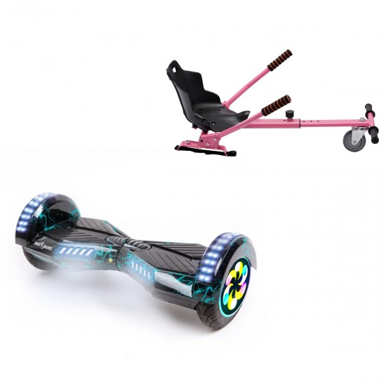 Pachet Hoverboard 8 inch cu Scaun Standard, Transformers Thunderstorm PRO, Autonomie Extinsa si Hoverkart Ergonomic Roz, Smart Balance