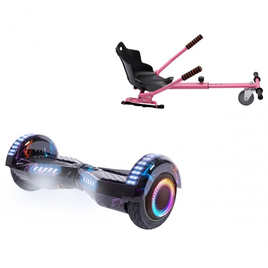 Pachet Hoverboard 6.5 inch cu Scaun Standard, Transformers Thunderstorm Blue PRO, Autonomie Standard si Hoverkart Ergonomic Roz, Smart Balance