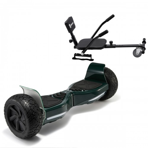Pachet Hoverboard 8.5 inch cu Scaun Confort, Hummer Green, Autonomie Standard si Hoverkart cu Burete Negru, Smart Balance