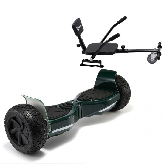 Pachet Hoverboard 8.5 inch cu Scaun Confort, Hummer Green, Autonomie Standard si Hoverkart cu Burete Negru, Smart Balance