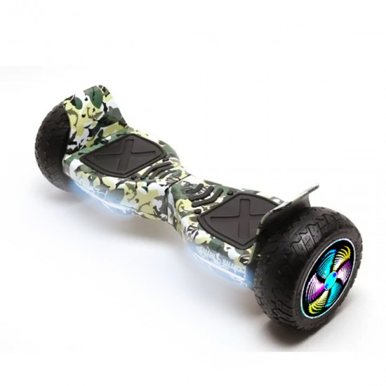 Pachet Hoverboard 8.5 inch cu Scaun Standard, Hummer Camouflage PRO, Autonomie Standard si Hoverkart Ergonomic Alb, Smart Balance 2