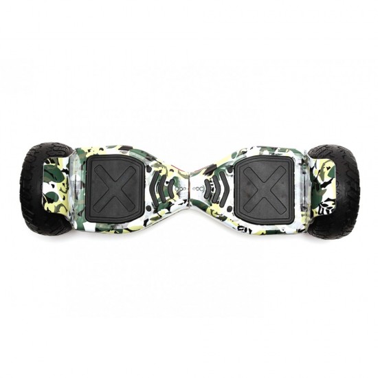 Pachet Hoverboard 8.5 inch cu Scaun Standard, Hummer Camouflage PRO, Autonomie Standard si Hoverkart Ergonomic Alb, Smart Balance 4