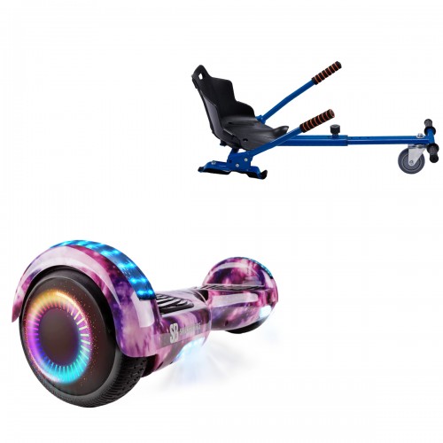 Pachet Hoverboard 6.5 inch cu Scaun Standard, Regular Galaxy Pink PRO, Autonomie Extinsa si Hoverkart Ergonomic Albastru, Smart Balance