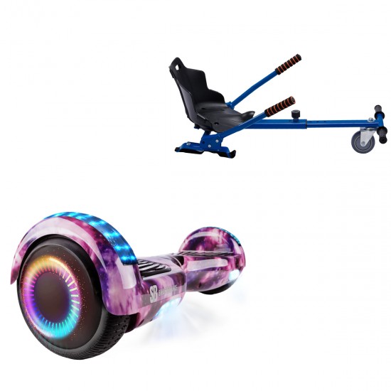 Pachet Hoverboard 6.5 inch cu Scaun Standard, Regular Galaxy Pink PRO, Autonomie Standard si Hoverkart Ergonomic Albastru, Smart Balance