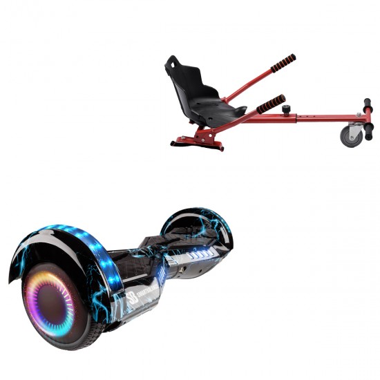 Pachet Hoverboard 6.5 inch cu Scaun Standard, Transformers Thunderstorm Blue PRO, Autonomie Standard si Hoverkart Ergonomic Rosu, Smart Balance