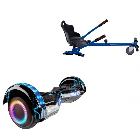 Pachet Hoverboard 6.5 inch cu Scaun Standard, Transformers Thunderstorm Blue PRO, Autonomie Standard si Hoverkart Ergonomic Albastru, Smart Balance