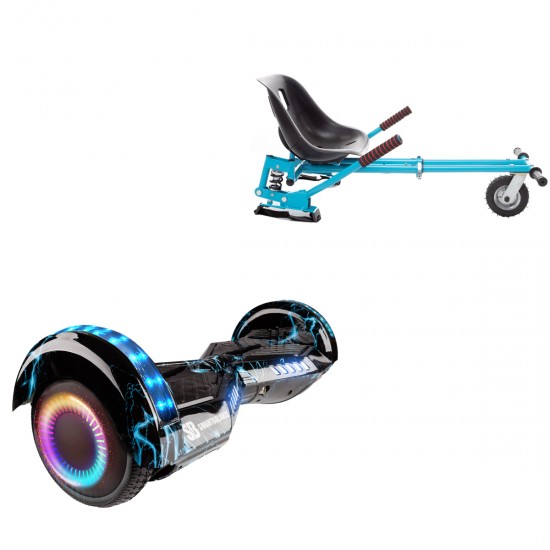 Pachet Hoverboard 6.5 inch cu Scaun cu Suspensii, Transformers Thunderstorm Blue PRO, Autonomie Extinsa si Hoverkart Albastru cu Suspensii Duble, Smart Balance