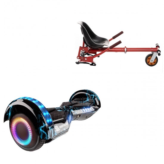 Pachet Hoverboard 6.5 inch cu Scaun cu Suspensii, Transformers Thunderstorm Blue PRO, Autonomie Standard si Hoverkart Rosu cu Suspensii Duble, Smart Balance