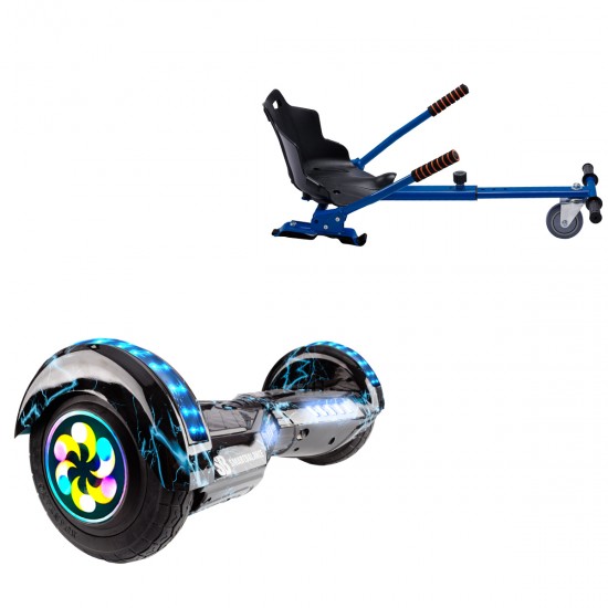 Pachet Hoverboard 8 inch cu Scaun Standard, Transformers Thunderstorm Blue PRO, Autonomie Extinsa si Hoverkart Ergonomic Albastru, Smart Balance