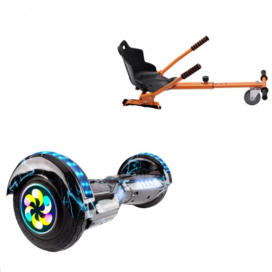 Pachet Hoverboard 8 inch cu Scaun Standard, Transformers Thunderstorm Blue PRO, Autonomie Standard si Hoverkart Ergonomic Portocaliu, Smart Balance