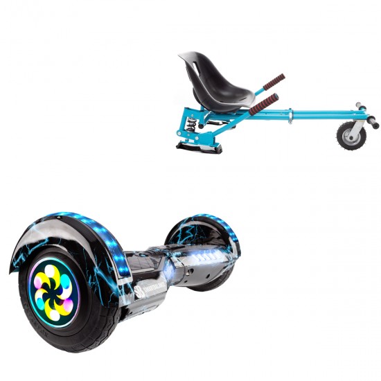 Pachet Hoverboard 8 inch cu Scaun cu Suspensii, Transformers Thunderstorm Blue PRO, Autonomie Standard si Hoverkart Albastru cu Suspensii Duble, Smart Balance