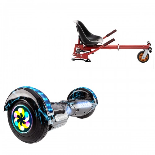 Pachet Hoverboard 8 inch cu Scaun cu Suspensii, Transformers Thunderstorm Blue PRO, Autonomie Extinsa si Hoverkart Rosu cu Suspensii Duble, Smart Balance