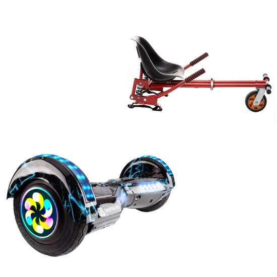 Pachet Hoverboard 8 inch cu Scaun cu Suspensii, Transformers Thunderstorm Blue PRO, Autonomie Standard si Hoverkart Rosu cu Suspensii Duble, Smart Balance