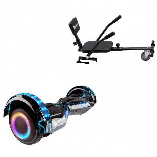 Pachet Hoverboard 6.5 inch cu Scaun Confort, Transformers Thunderstorm Blue PRO, Autonomie Extinsa si Hoverkart cu Burete Negru, Smart Balance