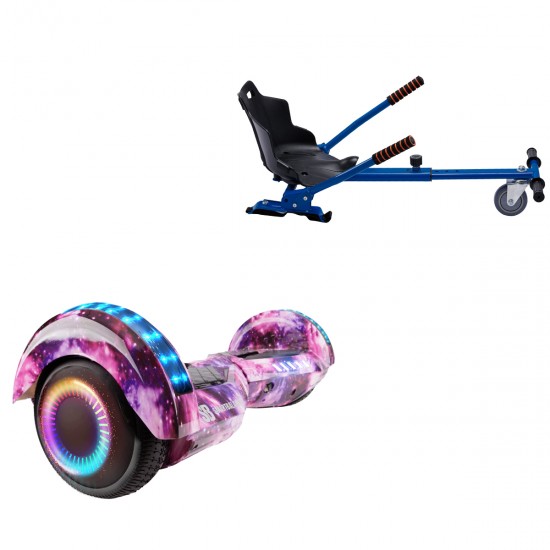 Pachet Hoverboard 6.5 inch cu Scaun Standard, Transformers Galaxy Pink PRO, Autonomie Extinsa si Hoverkart Ergonomic Albastru, Smart Balance