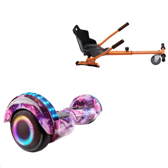 Pachet Hoverboard 6.5 inch cu Scaun Standard, Transformers Galaxy Pink PRO, Autonomie Standard si Hoverkart Ergonomic Portocaliu, Smart Balance
