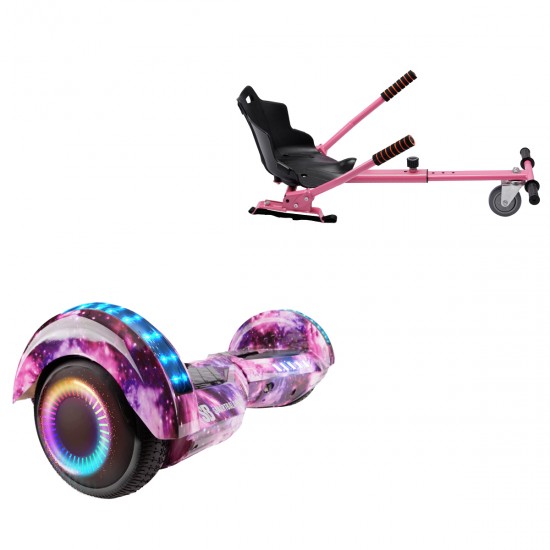 Pachet Hoverboard 6.5 inch cu Scaun Standard, Transformers Galaxy Pink PRO, Autonomie Standard si Hoverkart Ergonomic Roz, Smart Balance